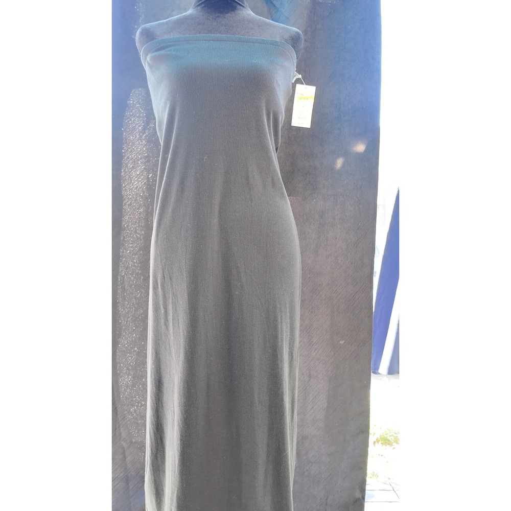 Black Ribbed Tube Dress Strapless Maxi Bodycon Stretch Knit Medium
